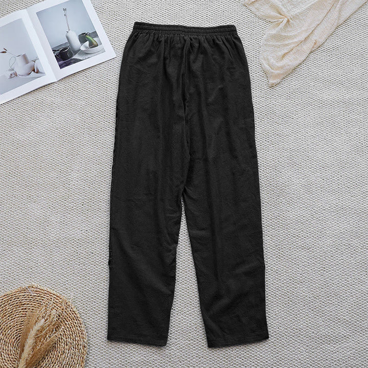 Pantaloni da donna in lino e cotone con tasche, modello Buddha Stones Summer, tinta unita, con cuciture - image 8