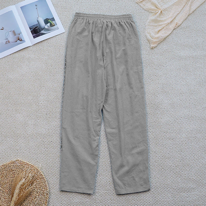 Pantaloni da donna in lino e cotone con tasche, modello Buddha Stones Summer, tinta unita, con cuciture - image 16