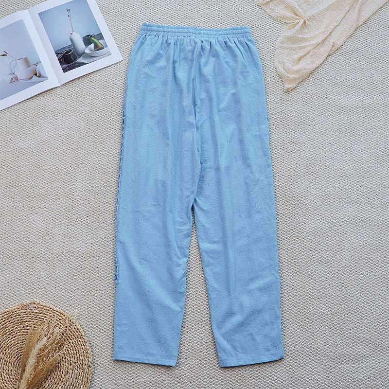 Pantaloni da donna in lino e cotone con tasche, modello Buddha Stones Summer, tinta unita, con cuciture - image 30