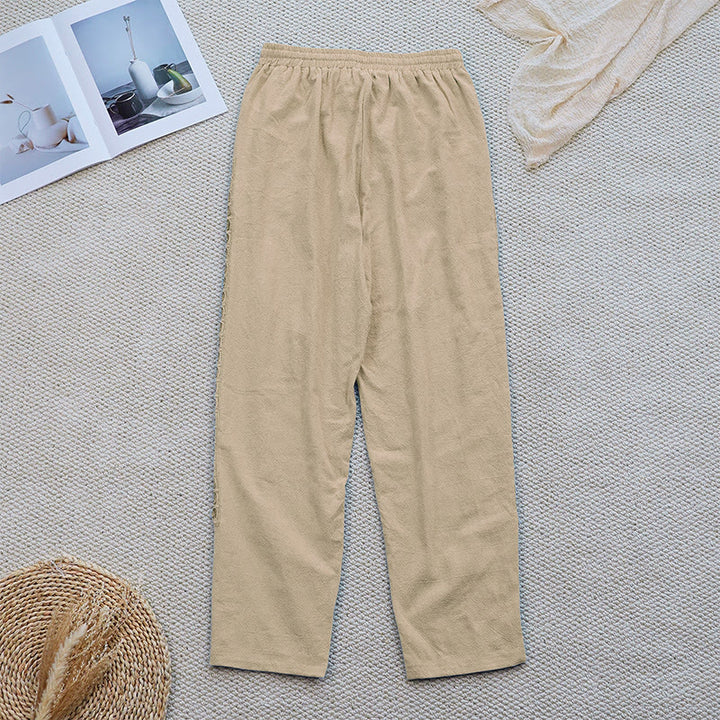 Pantaloni da donna in lino e cotone con tasche, modello Buddha Stones Summer, tinta unita, con cuciture - image 23