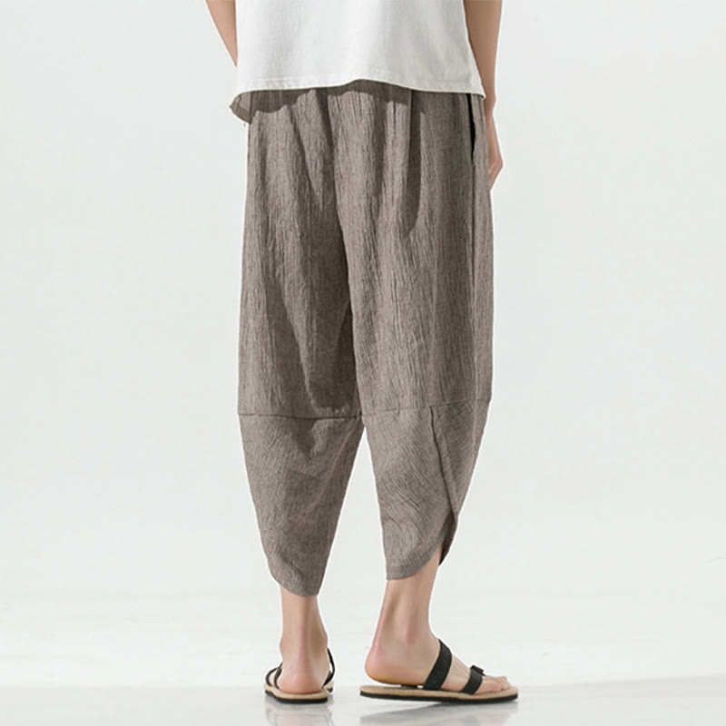 Pantaloni harem da uomo in lino con tasche, lunghezza 7-8, con coulisse, design semplice e semplice, motivo Buddha Stones