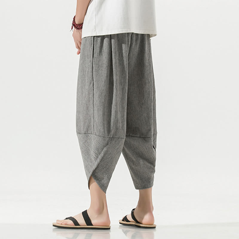 Pantaloni harem da uomo in lino con tasche, lunghezza 7-8, con coulisse, design semplice e semplice, motivo Buddha Stones