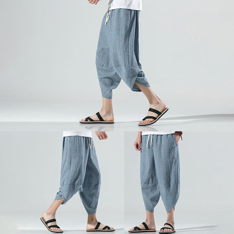 Pantaloni harem da uomo in lino con tasche, lunghezza 7-8, con coulisse, design semplice e semplice, motivo Buddha Stones - image 20