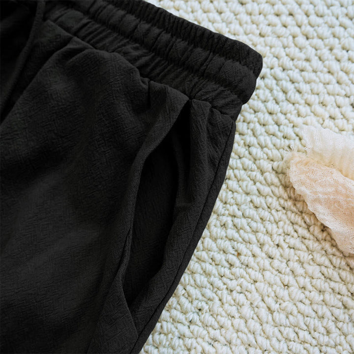 Pantaloni da donna in lino di cotone con coulisse, con tasche, modello patchwork estivo semplice Buddha Stones - image 15
