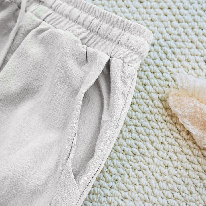 Pantaloni da donna in lino di cotone con coulisse, con tasche, modello patchwork estivo semplice Buddha Stones