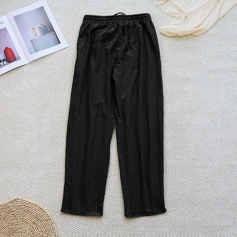 Pantaloni da donna in lino di cotone con coulisse, con tasche, modello patchwork estivo semplice Buddha Stones - image 11
