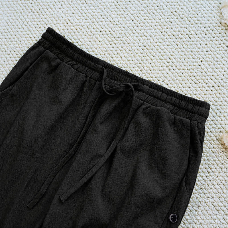 Pantaloni da donna in lino di cotone con coulisse, con tasche, modello patchwork estivo semplice Buddha Stones