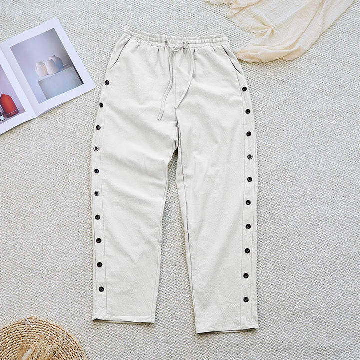 Pantaloni da donna in lino di cotone con coulisse, con tasche, modello patchwork estivo semplice Buddha Stones