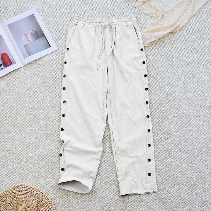 Pantaloni da donna in lino di cotone con coulisse, con tasche, modello patchwork estivo semplice Buddha Stones