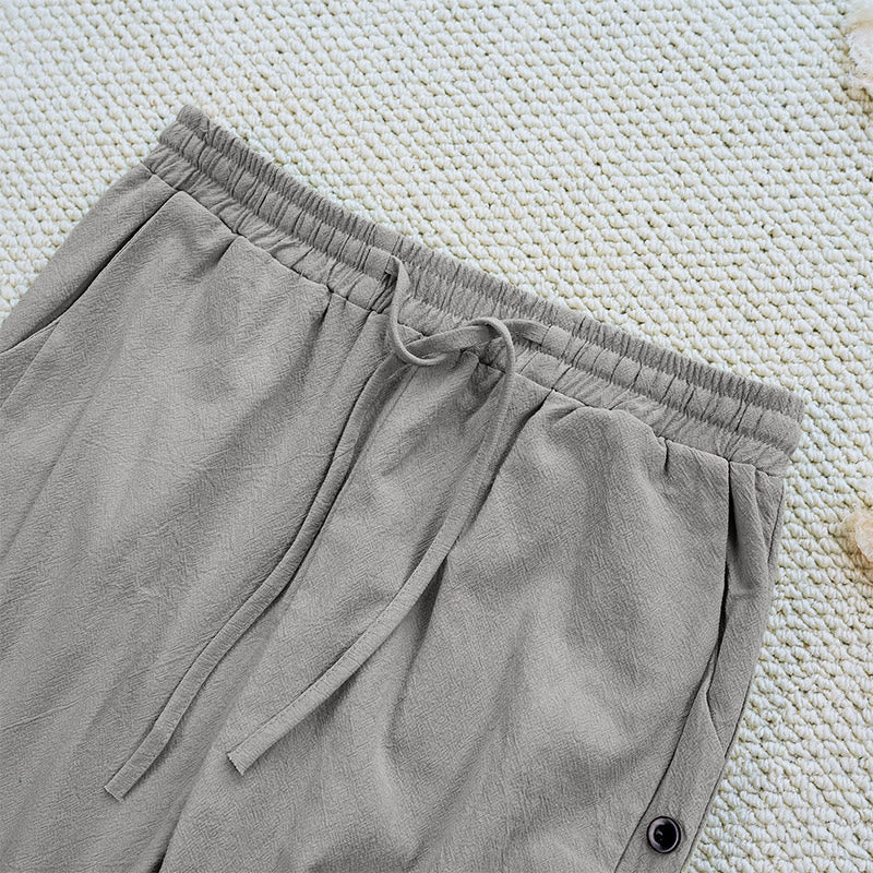 Pantaloni da donna in lino di cotone con coulisse, con tasche, modello patchwork estivo semplice Buddha Stones - image 37