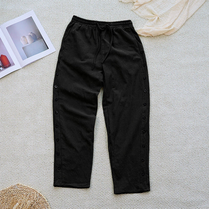 Pantaloni da donna in lino di cotone con coulisse, con tasche, modello patchwork estivo semplice Buddha Stones