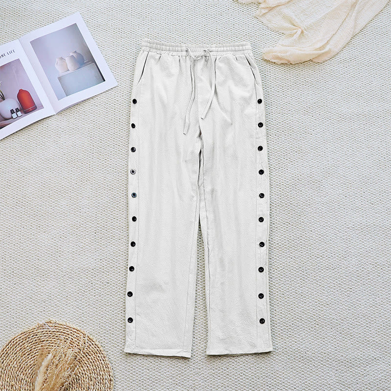 Pantaloni da donna in lino di cotone con coulisse, con tasche, modello patchwork estivo semplice Buddha Stones