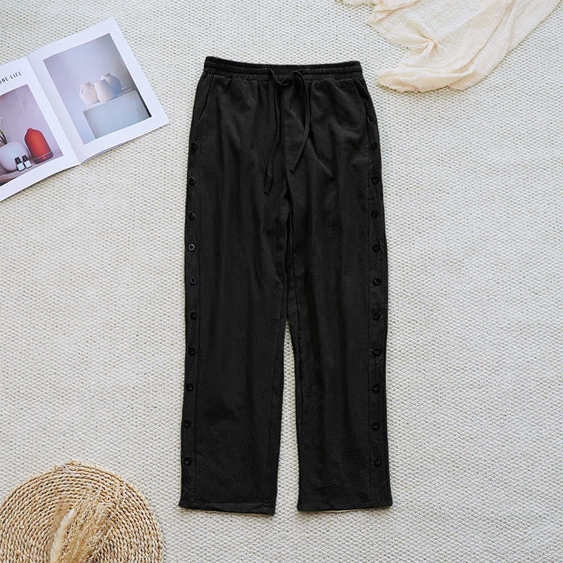 Pantaloni da donna in lino di cotone con coulisse, con tasche, modello patchwork estivo semplice Buddha Stones