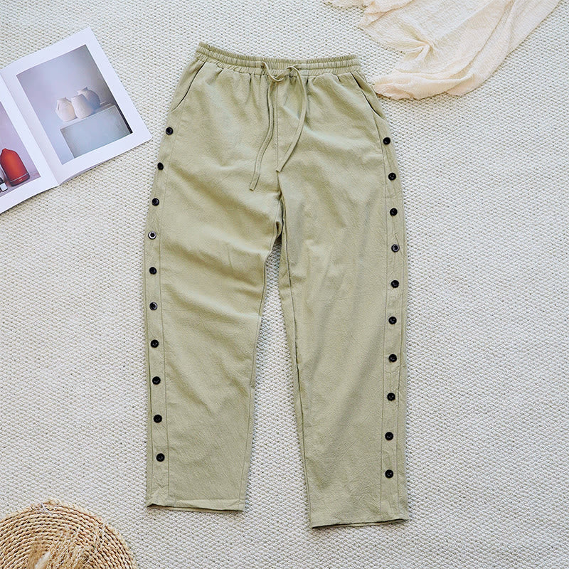 Pantaloni da donna in lino di cotone con coulisse, con tasche, modello patchwork estivo semplice Buddha Stones