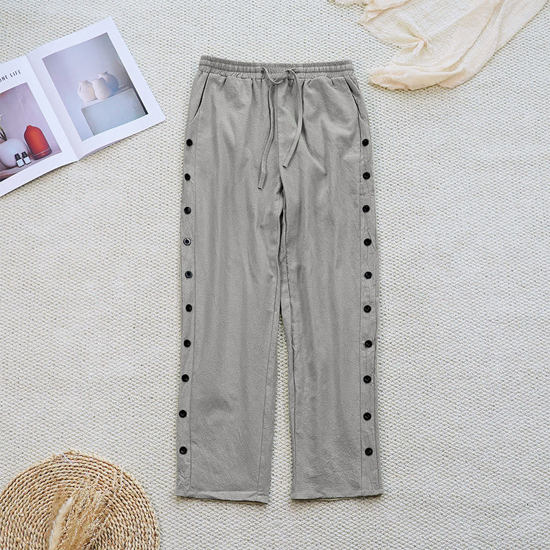 Pantaloni da donna in lino di cotone con coulisse, con tasche, modello patchwork estivo semplice Buddha Stones