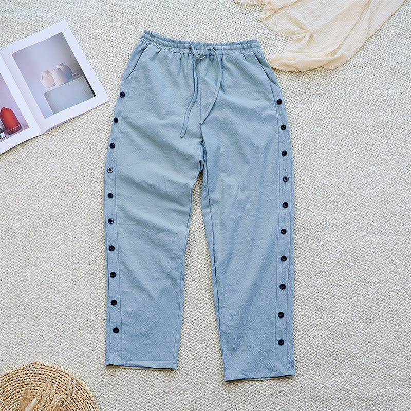 Pantaloni da donna in lino di cotone con coulisse, con tasche, modello patchwork estivo semplice Buddha Stones
