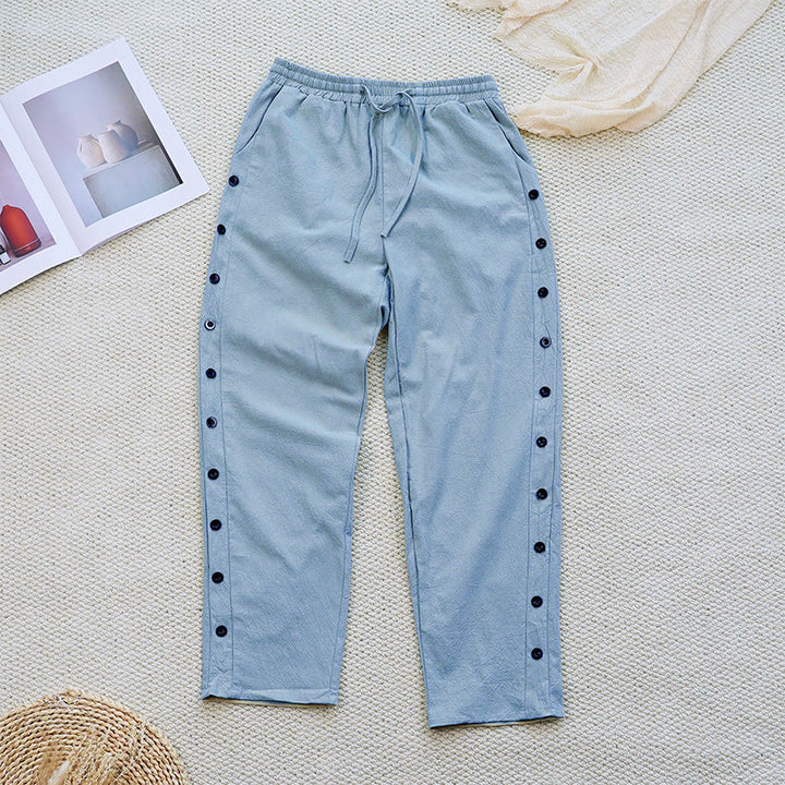 Pantaloni da donna in lino di cotone con coulisse, con tasche, modello patchwork estivo semplice Buddha Stones