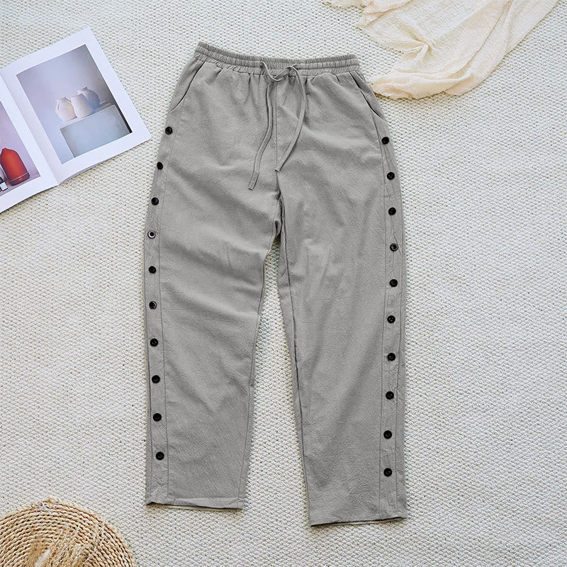 Pantaloni da donna in lino di cotone con coulisse, con tasche, modello patchwork estivo semplice Buddha Stones
