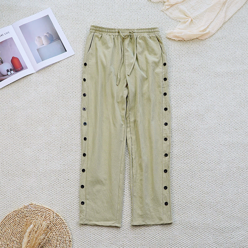 Pantaloni da donna in lino di cotone con coulisse, con tasche, modello patchwork estivo semplice Buddha Stones