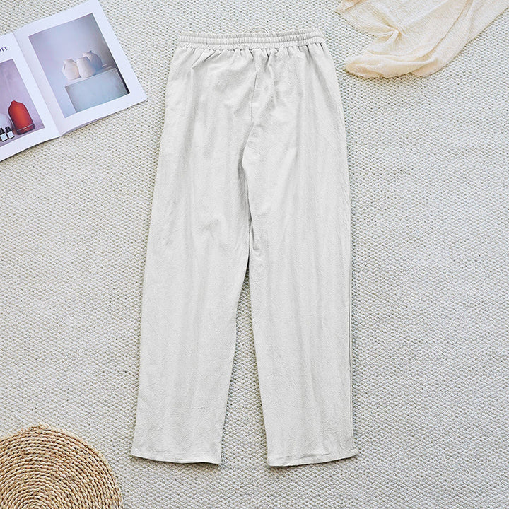 Pantaloni da donna in lino di cotone con coulisse, con tasche, modello patchwork estivo semplice Buddha Stones - image 3