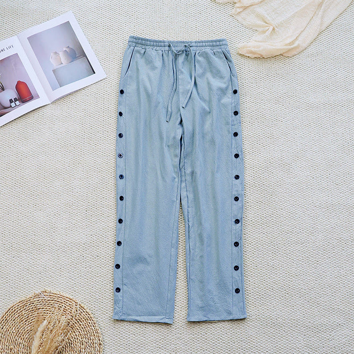 Pantaloni da donna in lino di cotone con coulisse, con tasche, modello patchwork estivo semplice Buddha Stones - image 18