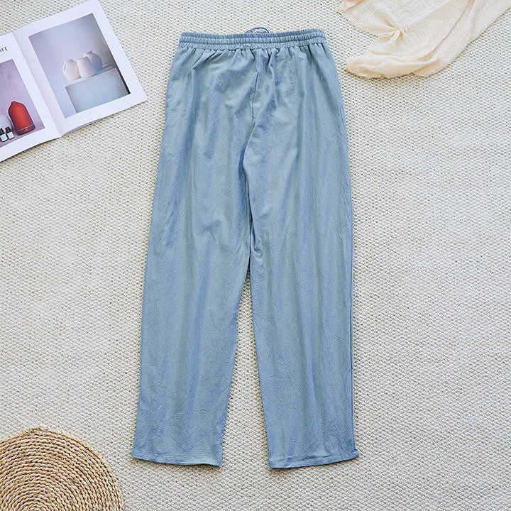 Pantaloni da donna in lino di cotone con coulisse, con tasche, modello patchwork estivo semplice Buddha Stones