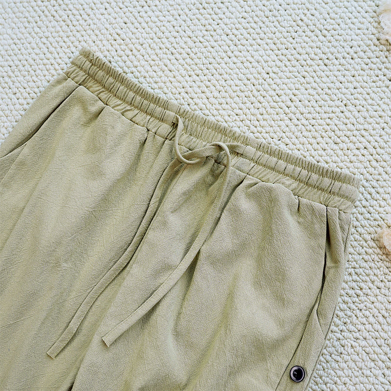 Pantaloni da donna in lino di cotone con coulisse, con tasche, modello patchwork estivo semplice Buddha Stones