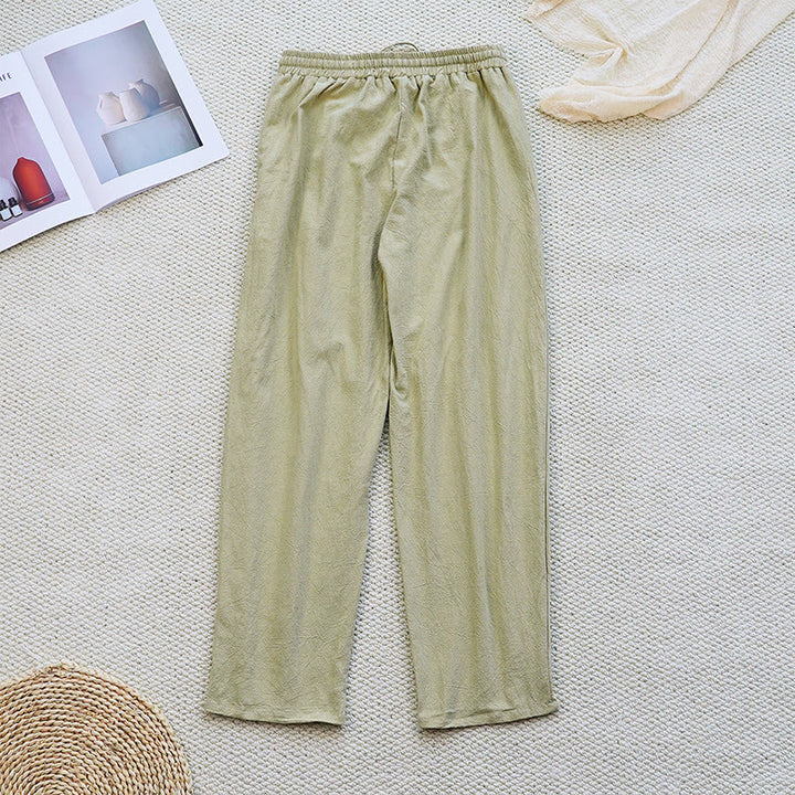 Pantaloni da donna in lino di cotone con coulisse, con tasche, modello patchwork estivo semplice Buddha Stones