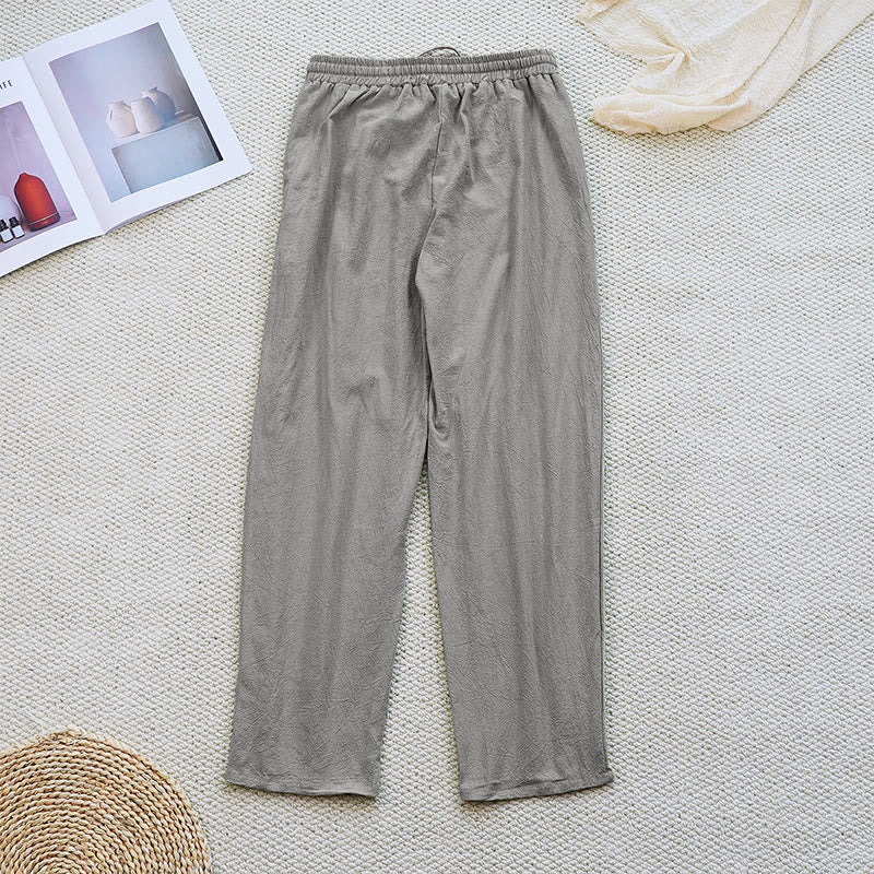 Pantaloni da donna in lino di cotone con coulisse, con tasche, modello patchwork estivo semplice Buddha Stones