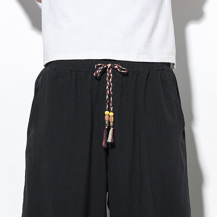 Pantaloni harem da uomo in lino con tasche, casual, estivi, con coulisse, lunghezza 7-8, Buddha Stones