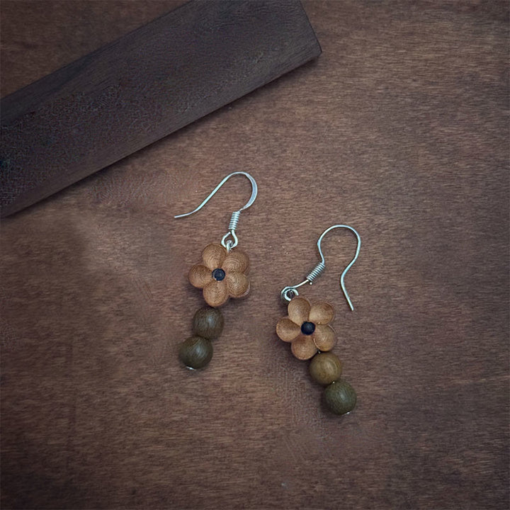 Buddha Stones in argento sterling 925 con fiore di legno di pesca e sandalo verde portafortuna