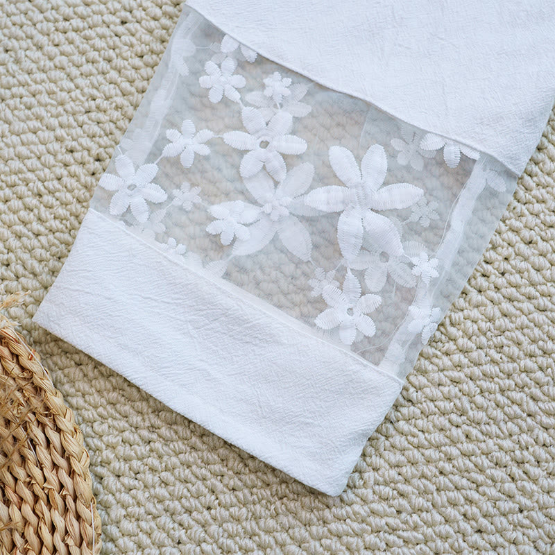 Pantaloni da donna in lino di cotone con tasche, motivo patchwork floreale bianco semplice, estate, quotidiano, Buddha Stones - image 10