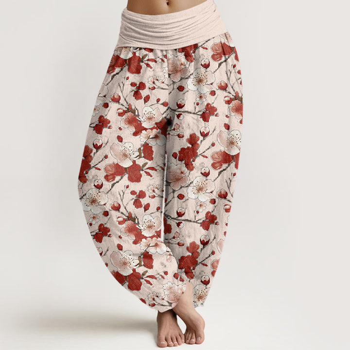 Pantaloni harem da donna con elastico in vita e motivo Buddha Stones Rosa e Rosso con fiori di pesco - LavandaBlush - US22, UK/AU26, EU54 (6XL) - image 5