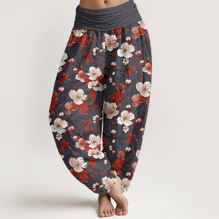 Pantaloni harem da donna con elastico in vita e motivo Buddha Stones Rosa e Rosso con fiori di pesco - Grigio - US22, UK/AU26, EU54 (6XL) - image 8