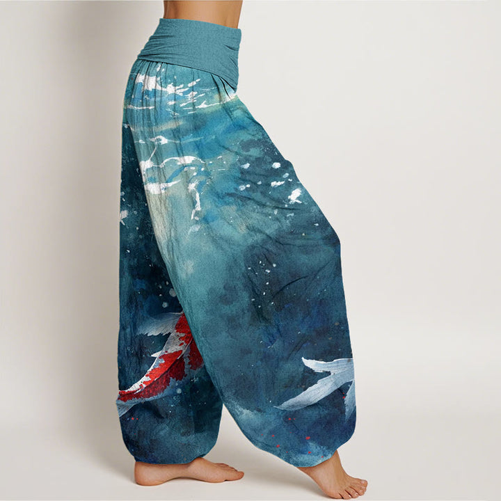 Pantaloni harem da donna con elastico in vita, motivo Buddha Stones, pesci koi colorati e motivo oceano - image 10