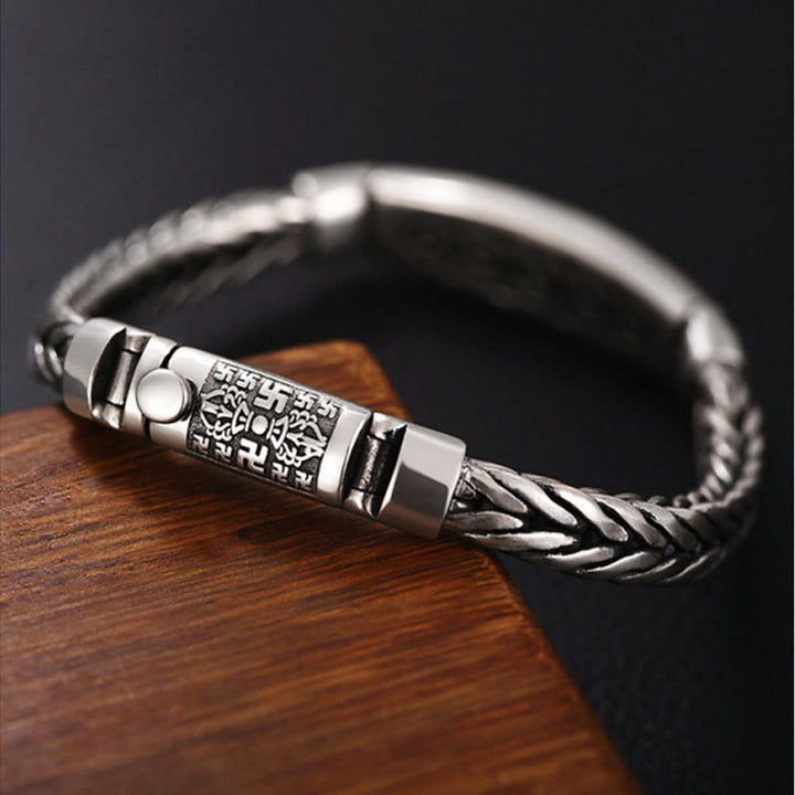 Braccialetto in metallo Vajra Peace in rilievo Buddha Stones in rame tibetano intrecciato Om Mani Padme Hum