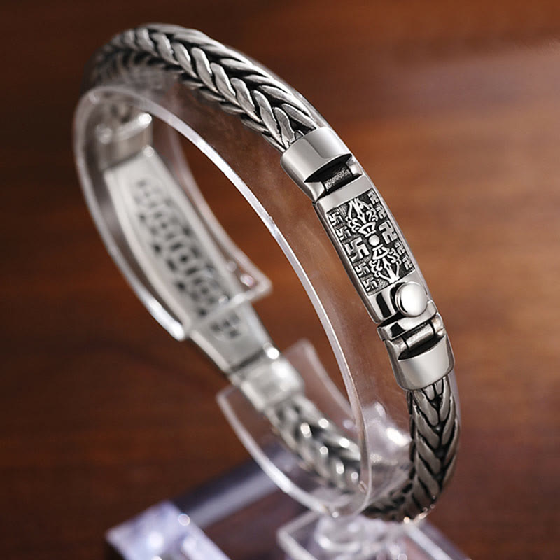 Braccialetto in metallo Vajra Peace in rilievo Buddha Stones in rame tibetano intrecciato Om Mani Padme Hum