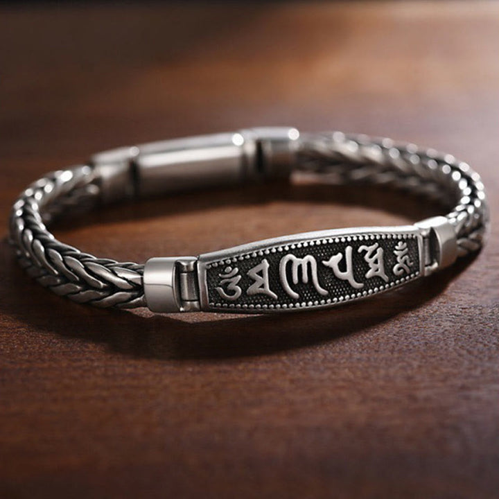 Braccialetto in metallo Vajra Peace in rilievo Buddha Stones in rame tibetano intrecciato Om Mani Padme Hum
