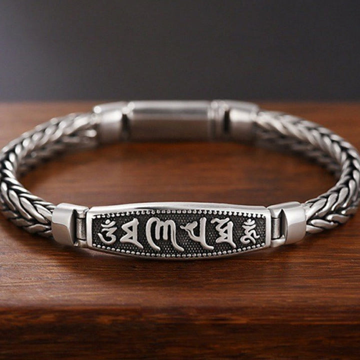 Braccialetto in metallo Vajra Peace in rilievo Buddha Stones in rame tibetano intrecciato Om Mani Padme Hum