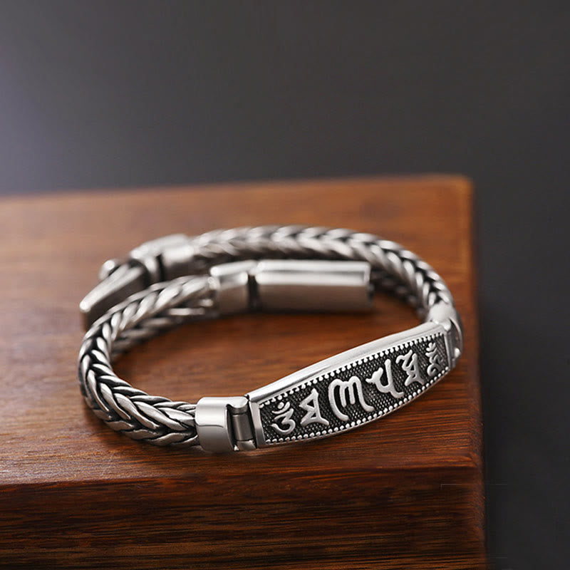 Braccialetto in metallo Vajra Peace in rilievo Buddha Stones in rame tibetano intrecciato Om Mani Padme Hum
