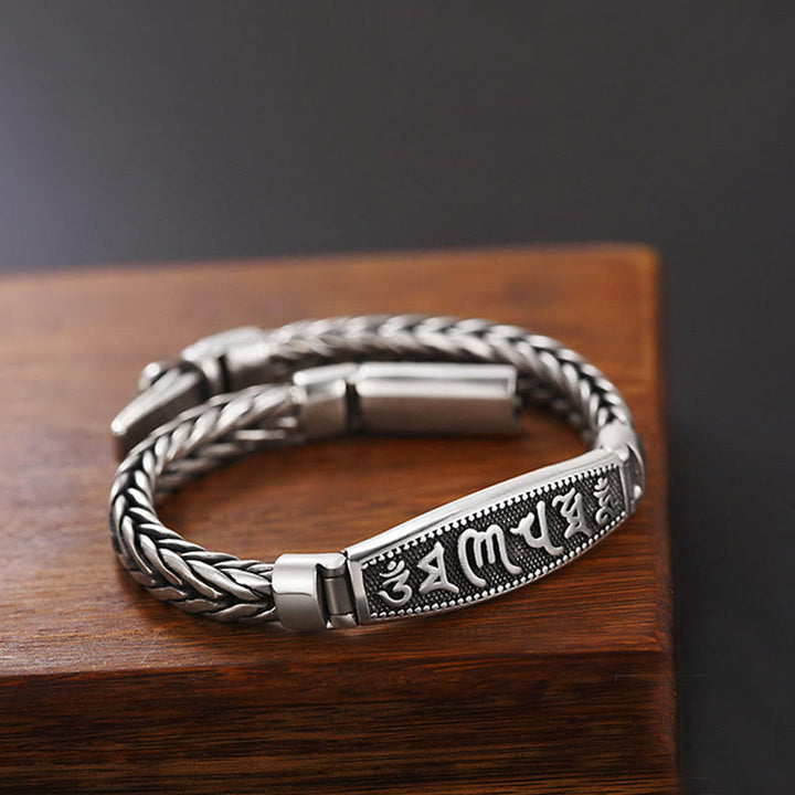 Braccialetto in metallo Vajra Peace in rilievo Buddha Stones in rame tibetano intrecciato Om Mani Padme Hum
