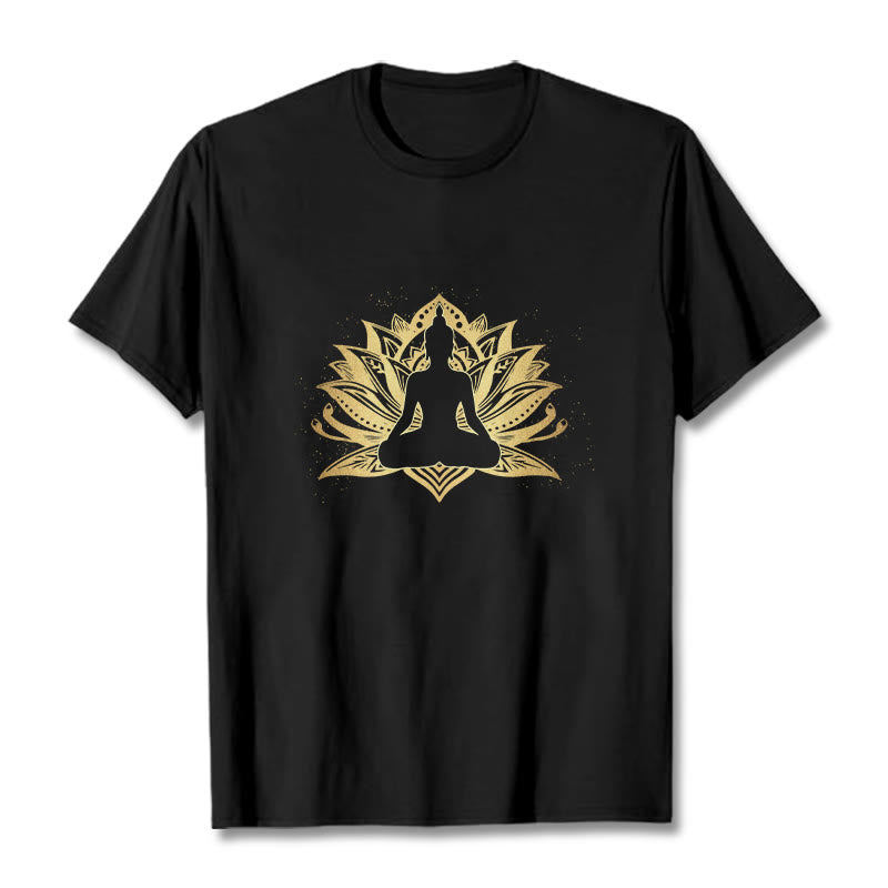 Buddha Stones Golden Lotus Meditazione Buddha Tee - Nero - 2XL - image 0