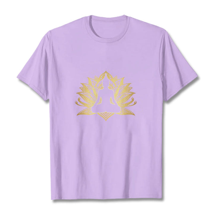 Buddha Stones Golden Lotus Meditazione Buddha Tee - Prugna - 2XL - image 16
