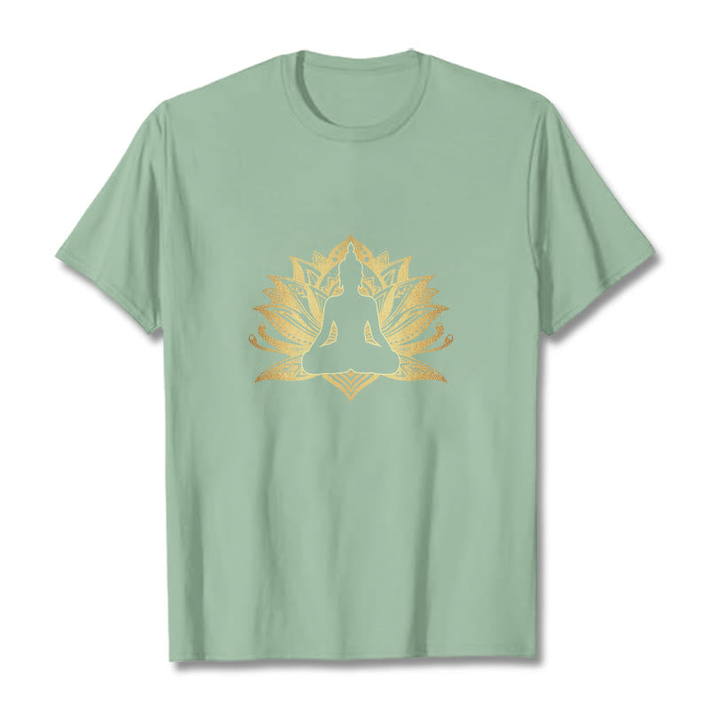 Buddha Stones Golden Lotus Meditazione Buddha Tee - Verde pallido - 2XL - image 14
