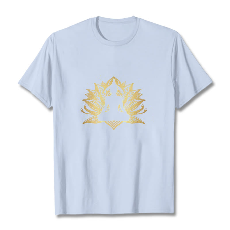 Buddha Stones Golden Lotus Meditazione Buddha Tee - Ciano chiaro - 2XL - image 18