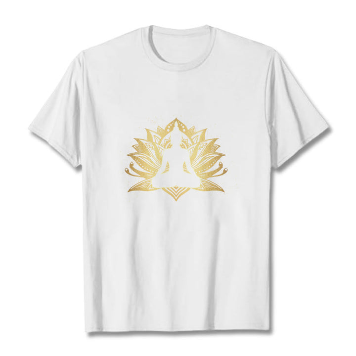 Buddha Stones Golden Lotus Meditazione Buddha Tee - Bianco - 2XL - image 6