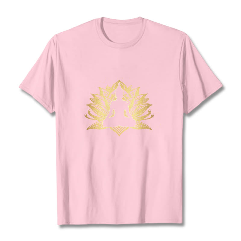 Buddha Stones Golden Lotus Meditazione Buddha Tee - Rosa chiaro - 2XL - image 13