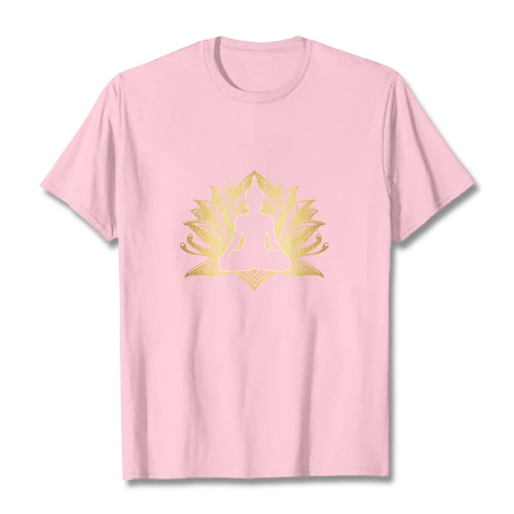Buddha Stones Golden Lotus Meditazione Buddha Tee - Rosa chiaro - 2XL - image 12