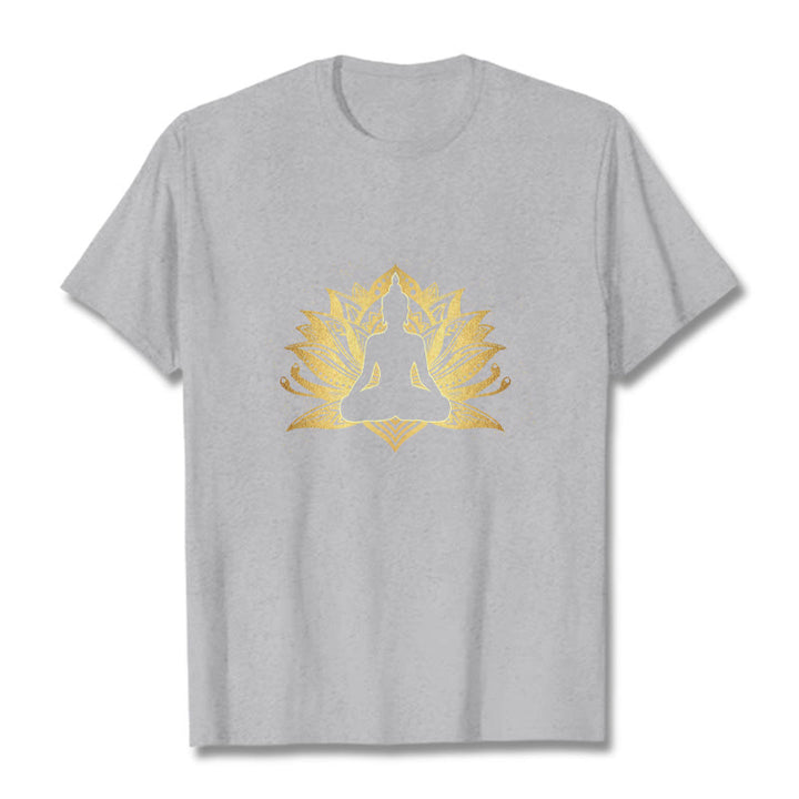 Buddha Stones Golden Lotus Meditazione Buddha Tee - Grigio chiaro - 2XL - image 20
