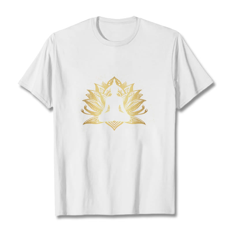 Buddha Stones Golden Lotus Meditazione Buddha Tee - Bianco - 2XL - image 5
